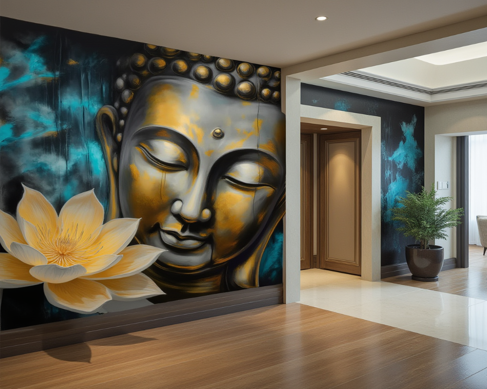 3D Wallpaper Golden Buddha Serenity